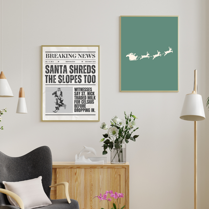Santa Shreds the Slopes Art Print