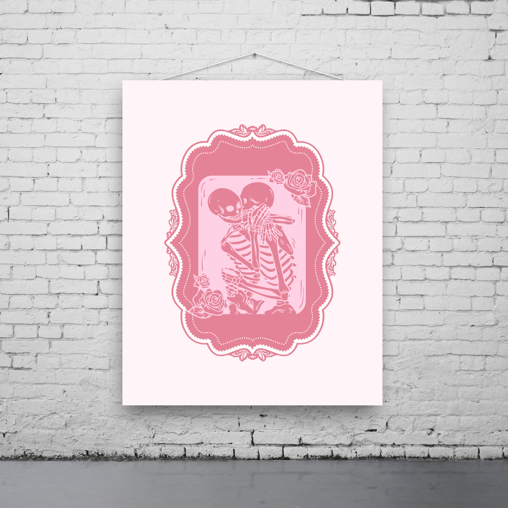 Kissing Skeletons Art Print